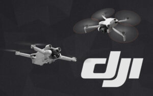 DJI Mini 3 drone en DJI Mini 4 Drone met donkere achtergrond