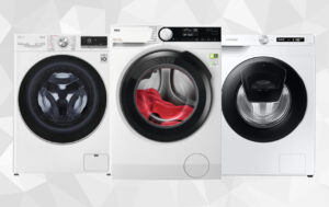 Drie beste wasmachines 2024 met grijze achtergrond