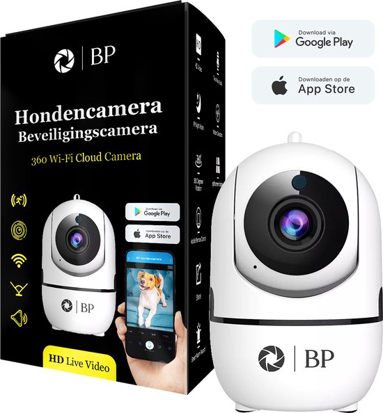 BP® Hondencamera met App - Huisdiercamera - Babyfoon & IP Beveiligingscamera - Indoor Camera - Nightvision - 2.4 GHZ - Beweeg en Geluidsdetectie - Nederlandse Handleiding