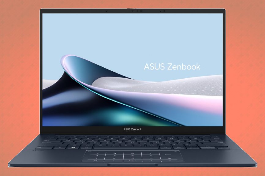 Asus Zenbook laptop met oranje achtergrond