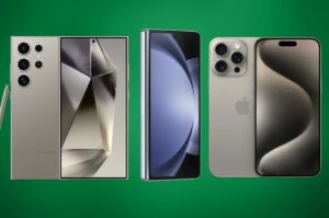 Drie beste smartphones met groene achtergrond