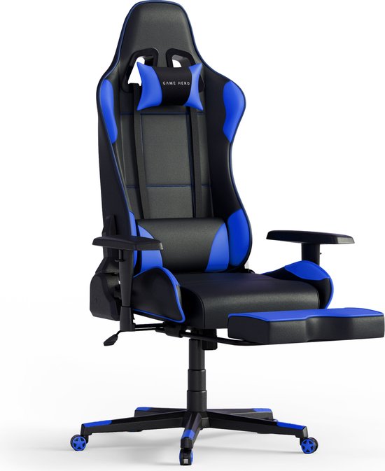 GAME HERO® Winner X1 Gaming Stoel Verstelbare Armleuningen - Gamestoel Met Voetsteun - Blauw